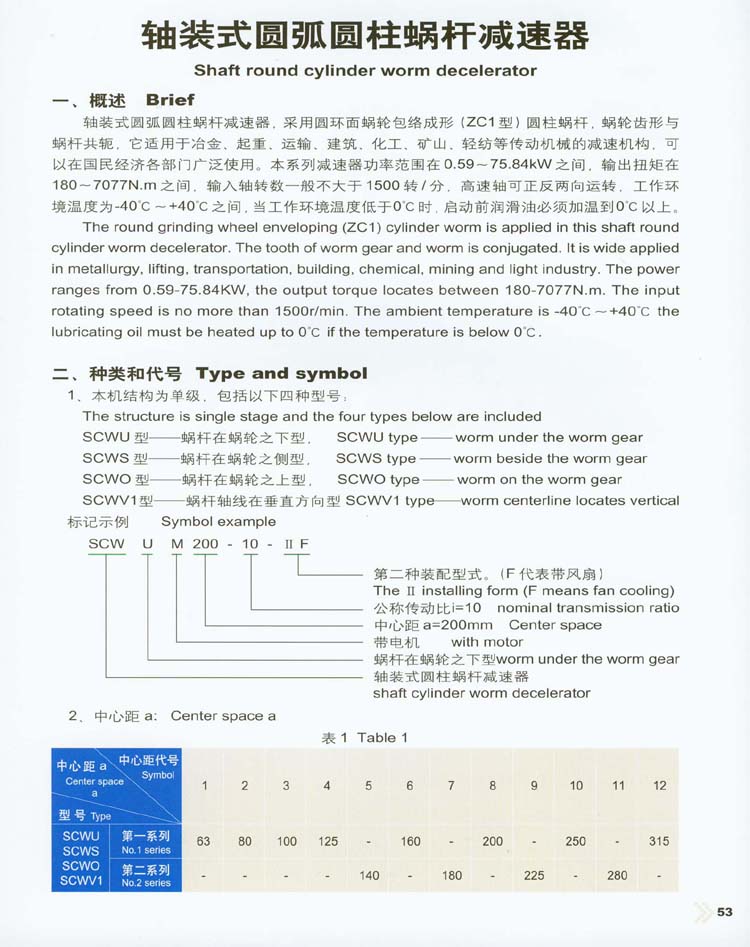 轴装式圆弧齿圆柱蜗杆减速器